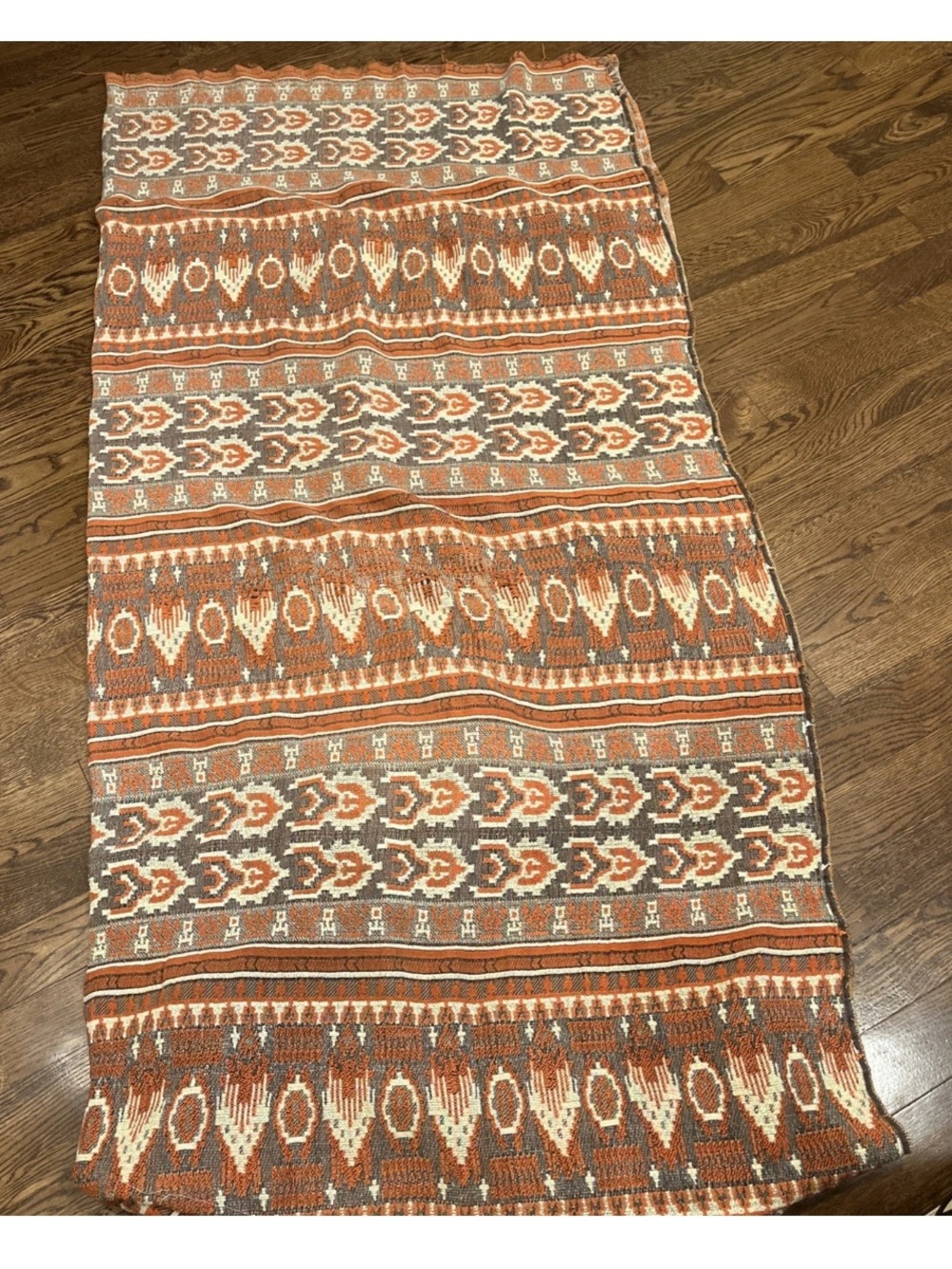 Vintage 1960s AZTEC FRINGE Bates Tapestry Bedspread MCM Retro Boho Queen Blanket